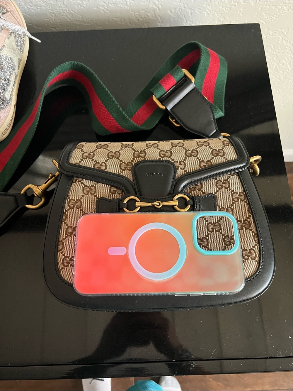 Gucci Beige Brown GG Canvas Crossbody with Green-Red Web Strap - Picture 7 of 7